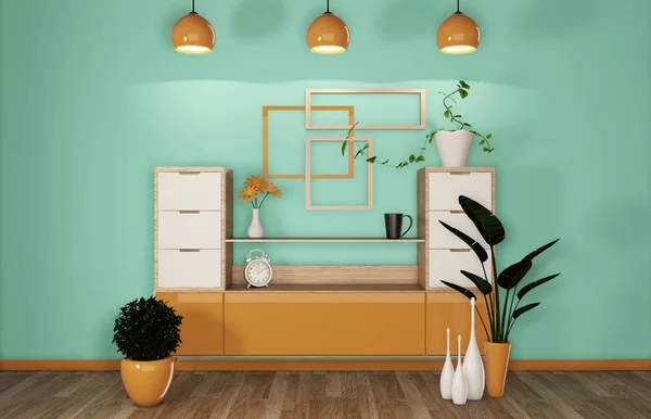 Gabinete en la menta moderna y sala de color naranja japonés - estilo zen, mini — Foto de Stock