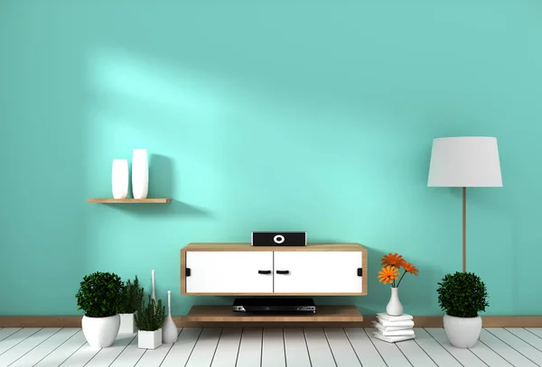 TV plat in Mint kamer moderne tropische stijl-lege kamer interio — Stockfoto