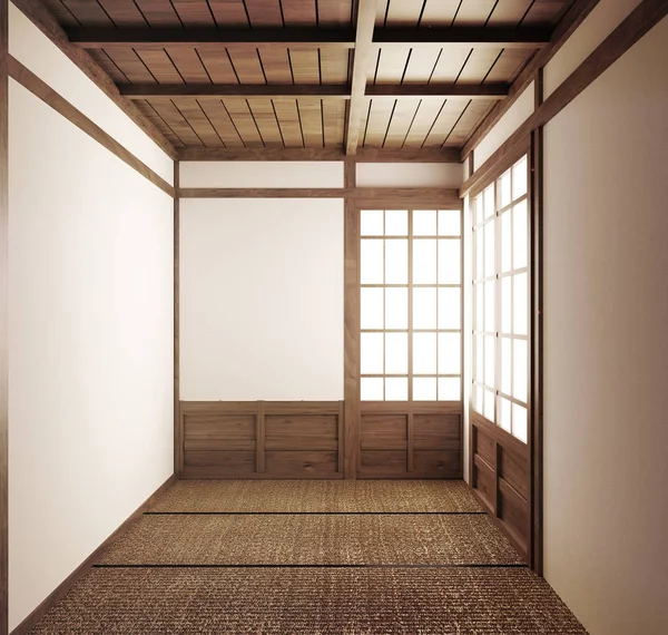 Diseño de interiores, sala de estar moderna con tatami estera y tradición — Foto de Stock