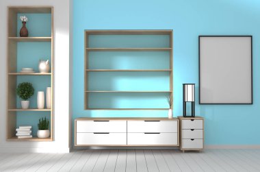 Japonya nane odası iç tasarım, beyaz oturma odası. 3d illustrati