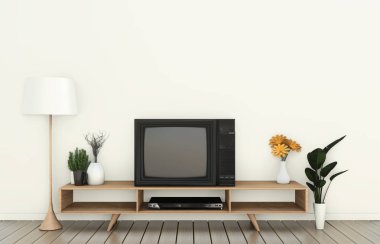 Modern boş oda ve beyaz duvar da ahşap dolap Tv