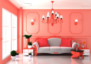 Yaşayan mercan Lüks oda iç ve dekorasyon lüks tarzı.3d