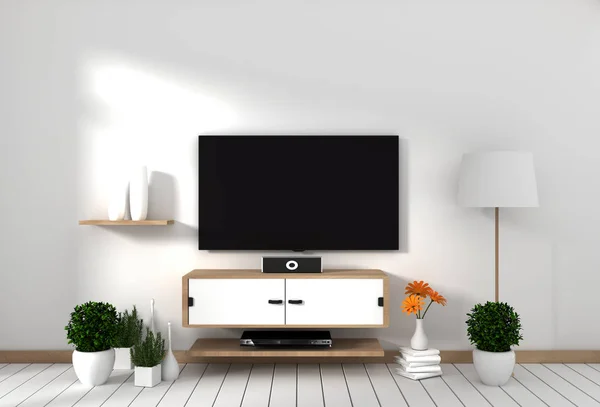 Tv cabinet in modern empty room Japanese - zen style,minimal des