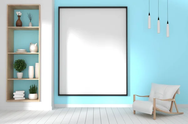 Mock up poster frame in hipster interior japanese style.3D rende — Stock Photo, Image