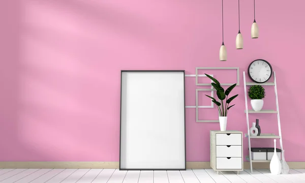 모의 포스터 캐비닛 현대 에 핑크 거실 와 화이트 우 — 스톡 사진