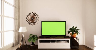 Akıllı Tv Mockup boş siyah ekran ile dolap üzerinde asılı d