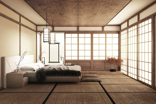 Interior Luxury modern Kamar tidur gaya Jepang mengejek, Merancang — Stok Foto