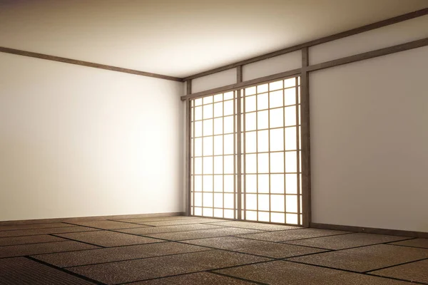 房间日本风格 - 模拟室内设计。3d 渲染 — 图库照片