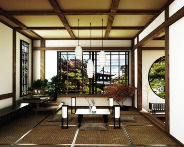Japon odası, Kyoto zen tarzı. 3d render
