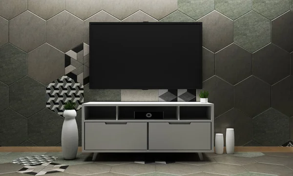 Smart TV mock up met blanco zwart scherm opknoping op de kast — Stockfoto