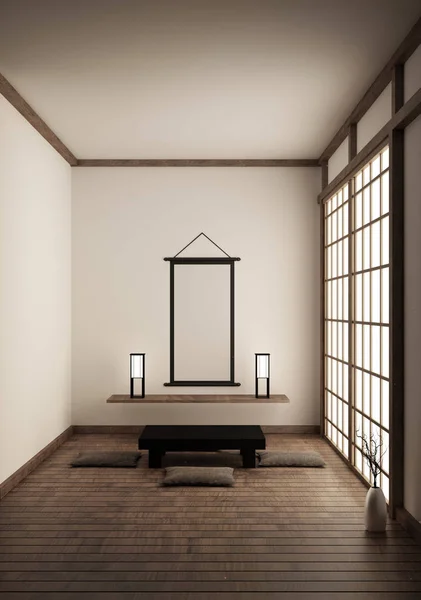 Habitación de estilo japonés - Simular el diseño de interiores. renderizado 3d —  Fotos de Stock