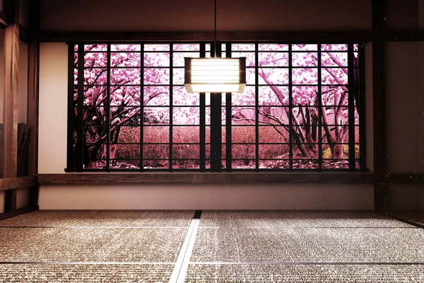 オリジナルデザイン - 窓の景色を望む客室のインテリア 桜の木、ジャップ — ストック写真