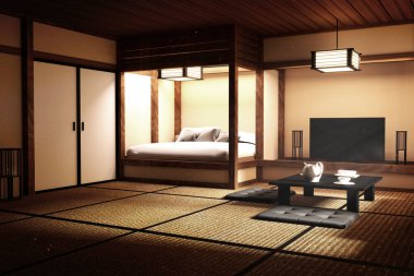 Mock up - Çok odalı iç Japon tarzı. 3d render