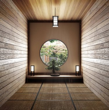 Tatami paspas zemin ve Japon, boş ro ile oda minimal tasarım