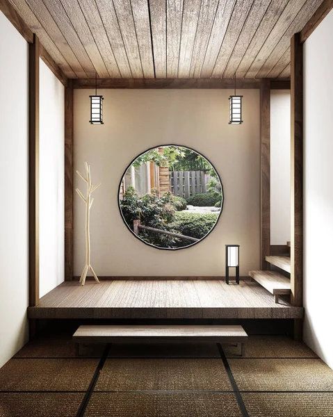 Quarto design mínimo com piso de esteira Tatami e japonês, vazio ro — Fotografia de Stock