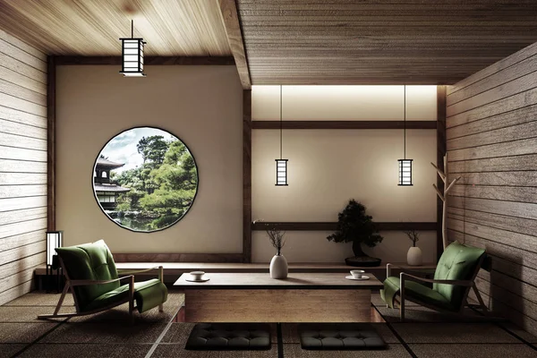 Mock up - modern living room, Japanese style. 3d rendering