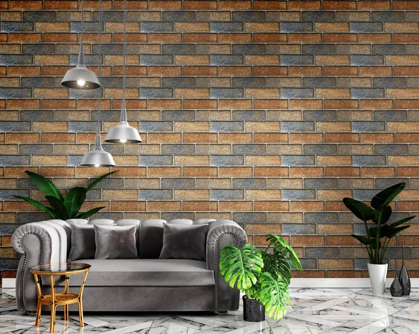 Tropisches Loft-Interieur mit Sofa und Dekoration und Dekoration — Stockfoto