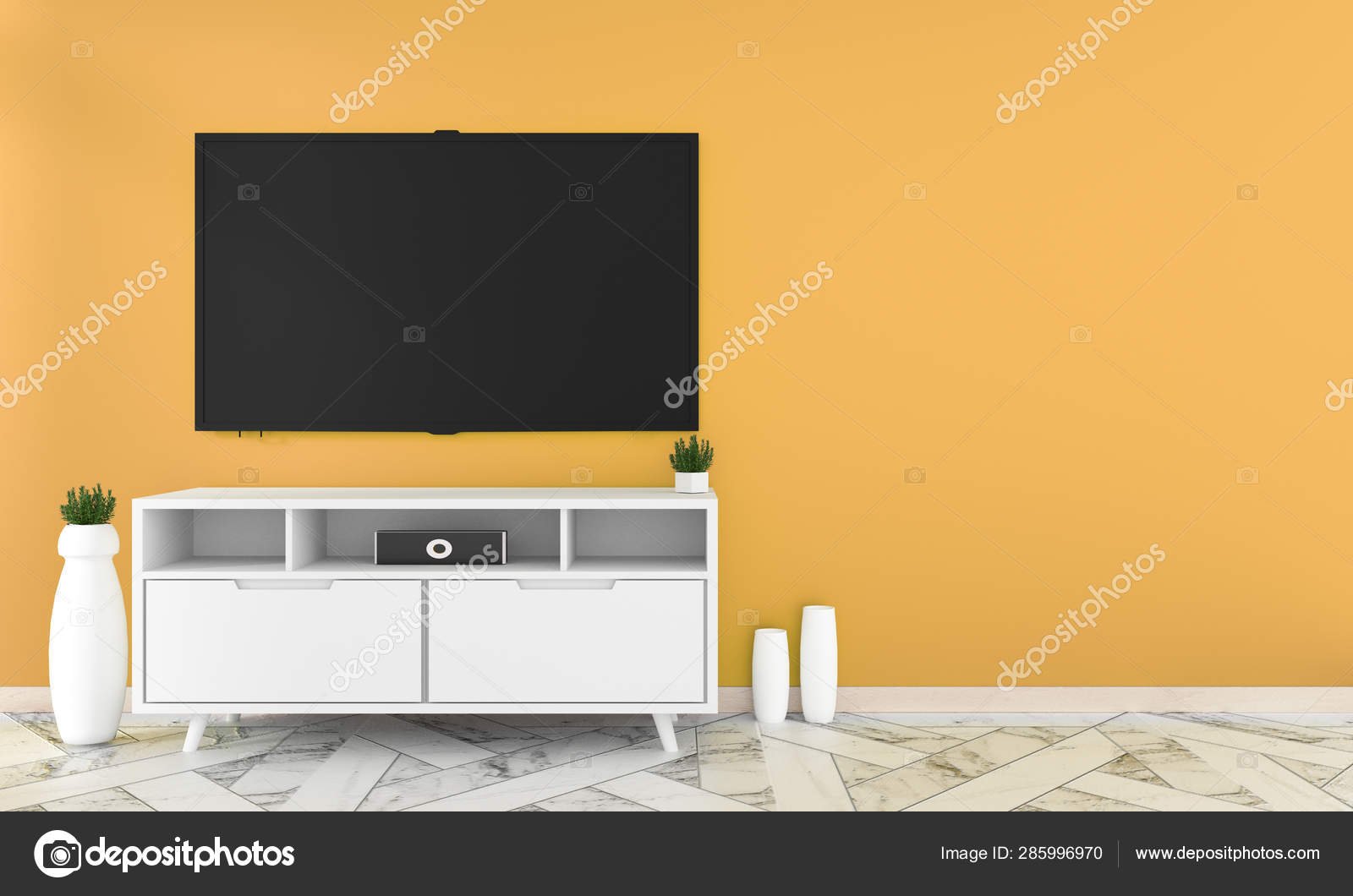 Tv En El Diseno Del Gabinete En El Suelo Interior De La Baldosa De