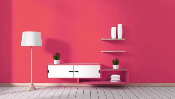 TV-kast in rode moderne kamer, minimale ontwerpen, Zen-stijl. 3D ren — Stockfoto