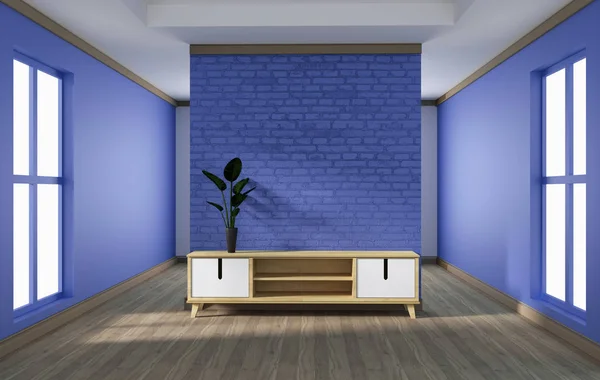 Skåp design, modernt vardagsrum med lila tegelvägg på WHI — Stockfoto