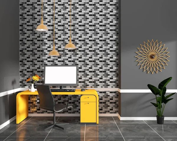 Diseño de pared de mosaico negro en baldosas de granito negro en el taller —  Fotos de Stock