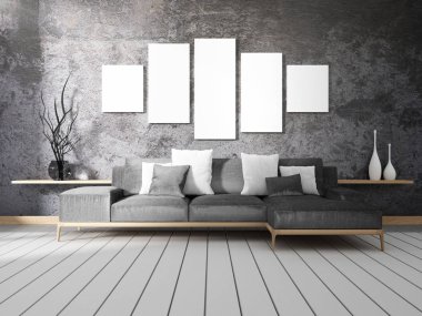 Loft Tarzı İç Tasarım. 3d Rendering