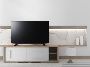 H bitkiler ile Japon oturma odasında dolapüzerinde Akıllı Tv