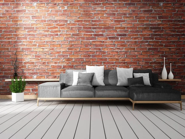 Loft-Innenmock mit Sofa und Dekoration auf weißem Boden — Stockfoto