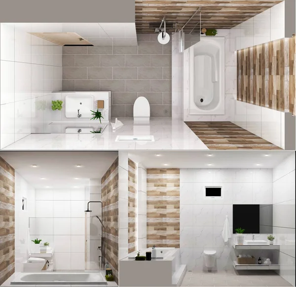 Habitación de diseño interior cuarto de baño moderno style.3D rendering —  Fotos de Stock