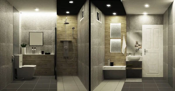 Toaleta płytki w stylu Loft dwa tonu wystroju wnętrz. Renderowanie 3D — Zdjęcie stockowe