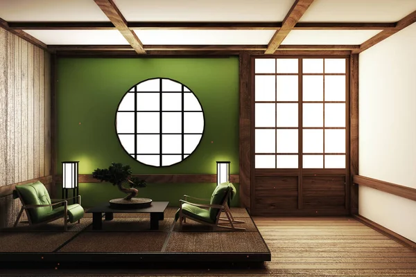 Giappone interior design, soggiorno moderno. Illustrazione 3d, 3d re — Foto Stock