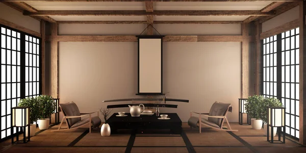 BIg roominterior design en sala de estar moderna con pestaña baja negro —  Fotos de Stock