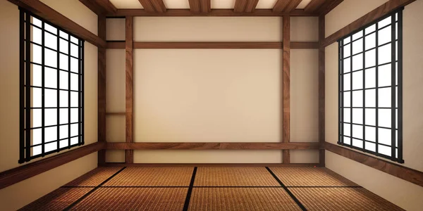 Lege kamer Japans met tatami mat ontwerp. 3D-rendering — Stockfoto