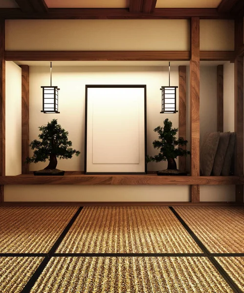 Mock up, projetado especificamente em estilo japonês, sala vazia. 3D — Fotografia de Stock