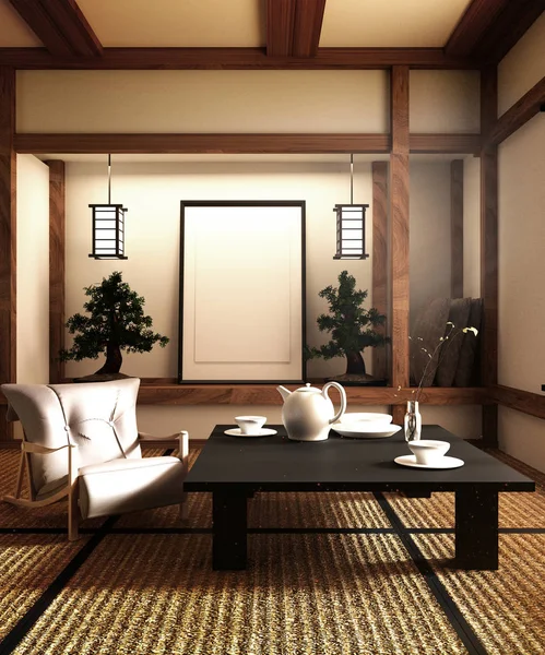 Mock up, Dirancang khusus dalam gaya Jepang, ruang tamu. 3 — Stok Foto