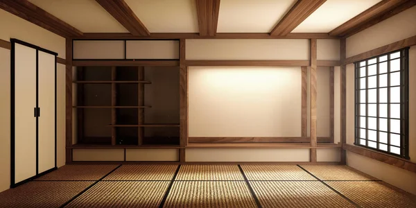 Макет, японская пустая комната татами мат проектирования самых красивых — стоковое фото