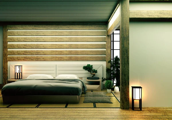 Japansk soveværelse interiør design. 3d rendering - Stock-foto