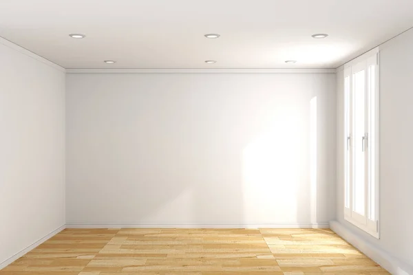 흰색 벽 배경에 나무 바닥빈 방 인테리어. — 스톡 사진