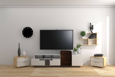 Tv Japonya - Akıllı Tv Mock-up boş oda, modern beyaz duvar 
