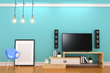 Karabina, çerçeve ve l akıllı tv ile turuncu zemin üzerinde Nane duvar
