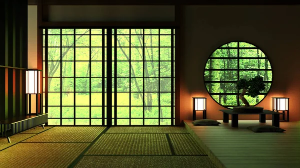 Japão Room Design em estilo japonês. Renderização 3D — Fotografia de Stock