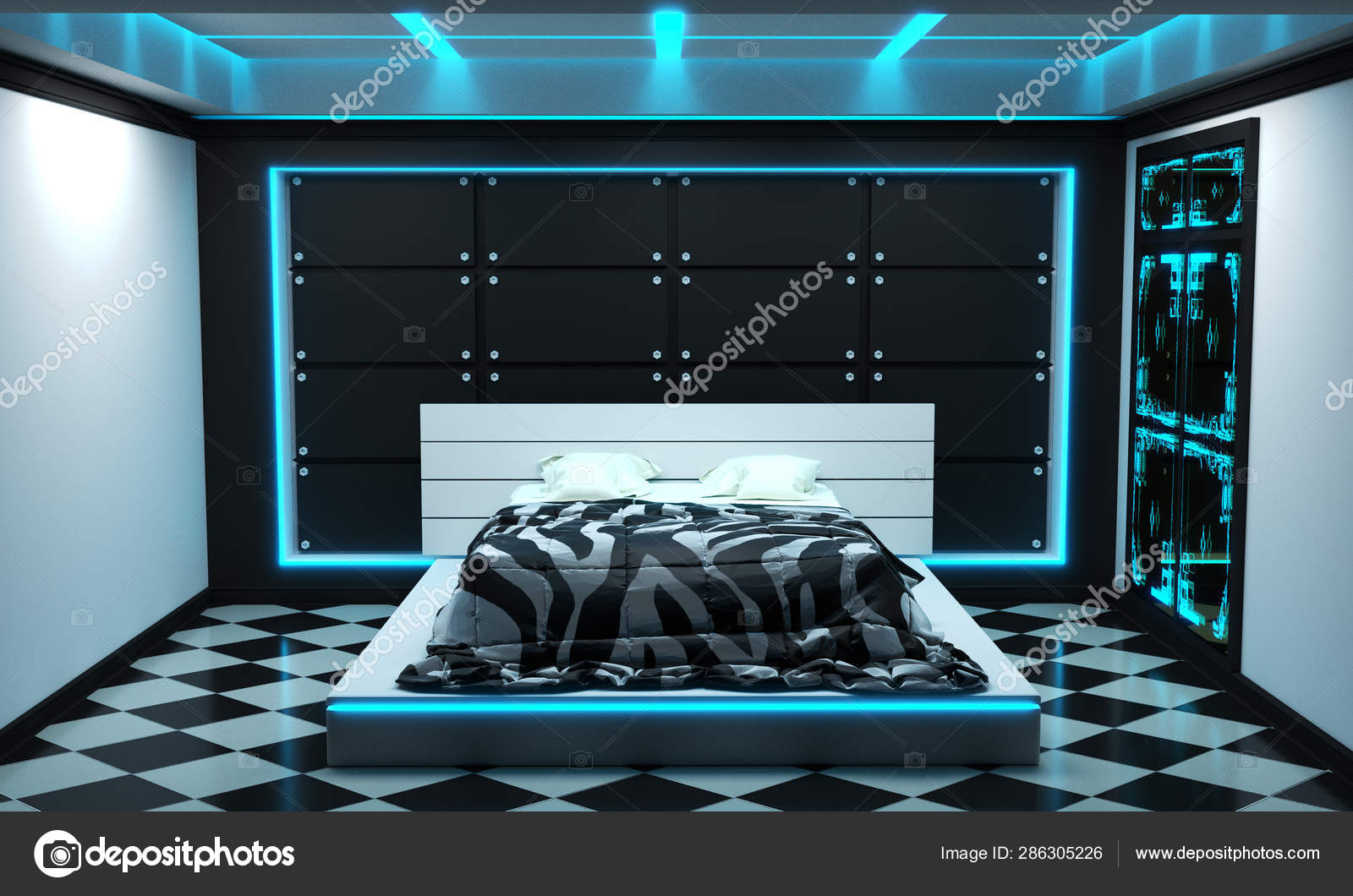 Sci Fi Concept Bed Room Interior Modern Style 3d Rendering