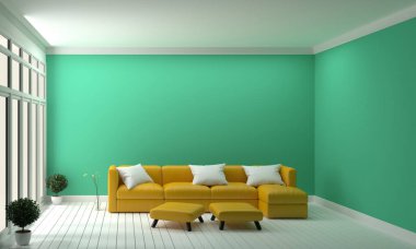 Tasarım konsepti nane duvar modern iç .3d rend üzerinde sarı kanepe