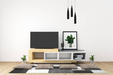Modern beyaz boş oda iç minimal tasarımlar Smart Tv. 3d