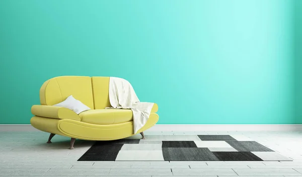 Design concept yellow sofa on mint wall modern interior .3d rend
