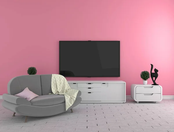 캐비닛에 TV - 벽 배경에 현대적인 거실 - 콜로 — 스톡 사진