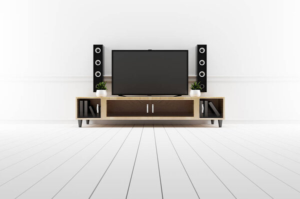TV in modern empty room, minimal designs. 3d-рендеринг
