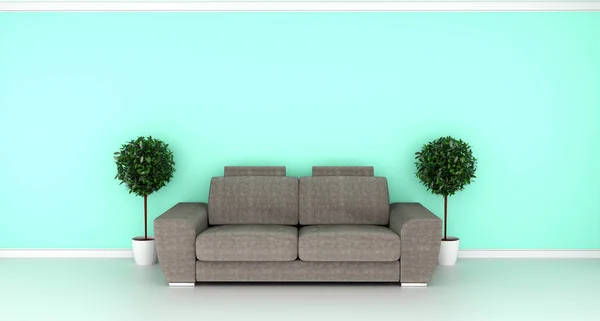 Living room interior with fabric sofa on empty mint wall backgro — Stock Photo, Image