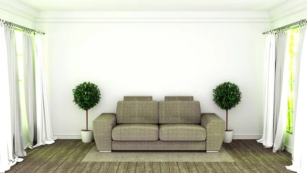 Modern interior room with sofa and green plants in white room,3d — Stock Photo, Image