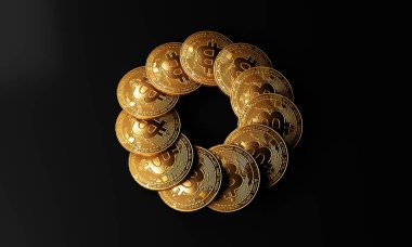 Siyah arka planda altın bitcoin sikkeleri. 3d rederig